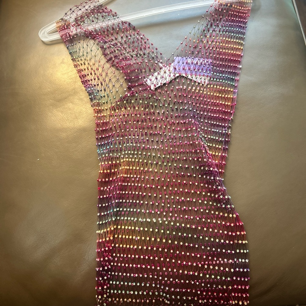 Sexy Shiny Rhinestone Rainbow 🌈Mesh Summer Crop Top Stretchy - Picture 16 of 17
